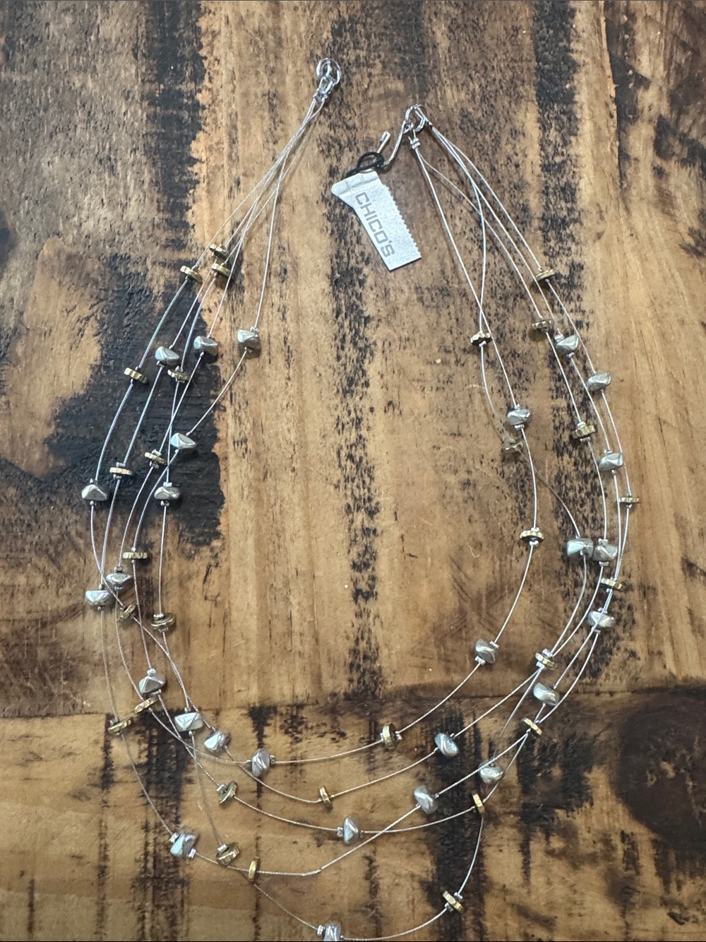 Chico's Layered Mixed Metal Bead Necklace — Silver & Gold